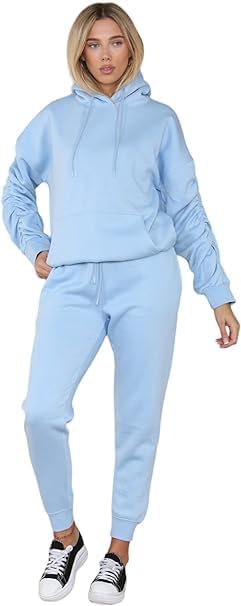 Ladies Ruched Sleeve Pullover Oversized Tracksuit Set