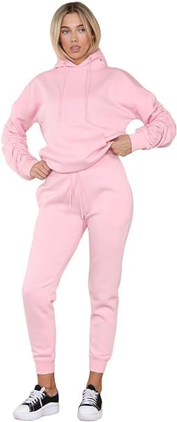 Ladies Ruched Sleeve Pullover Oversized Tracksuit Set