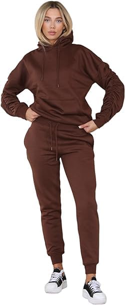 Ladies Ruched Sleeve Pullover Oversized Tracksuit Set