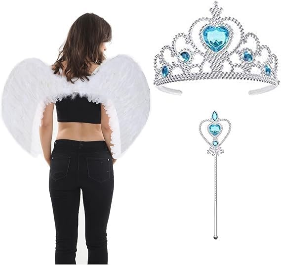 Women Feather Wings, Tiara And Wand 3Pcs Set