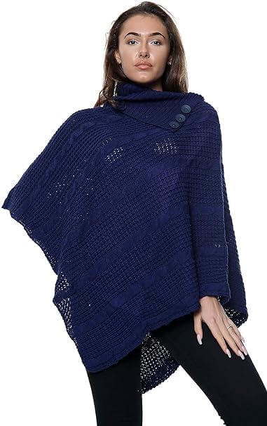 Women Cable Knitted Poncho