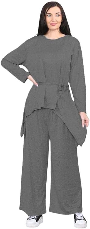 Womens 2 Pcs Knitted Plain Baggy Tracksuit Set