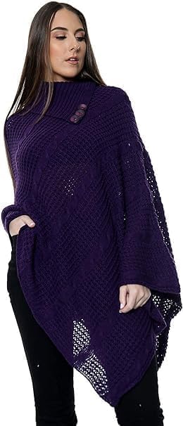 Women Cable Knitted Poncho