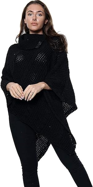 Women Cable Knitted Poncho