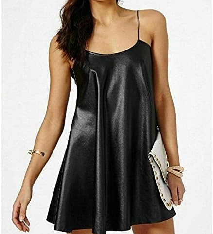 Womens PVC Wetlook Strappy Slinky Cami Swing Dress