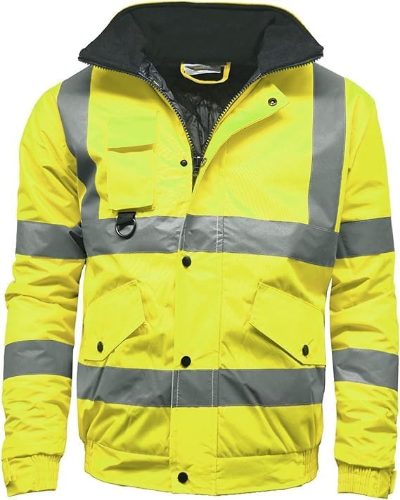 Mens Hi Vis High Visibility Safety Security Bomber Reflective Jacket