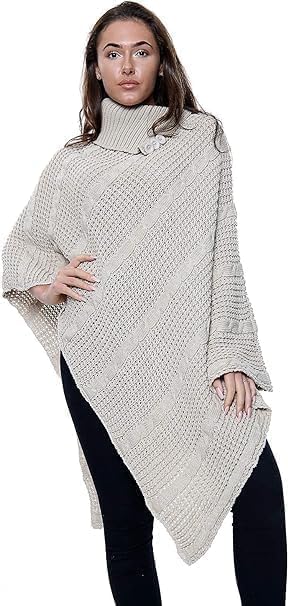 Women Cable Knitted Poncho