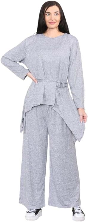 Womens 2 Pcs Knitted Plain Baggy Tracksuit Set