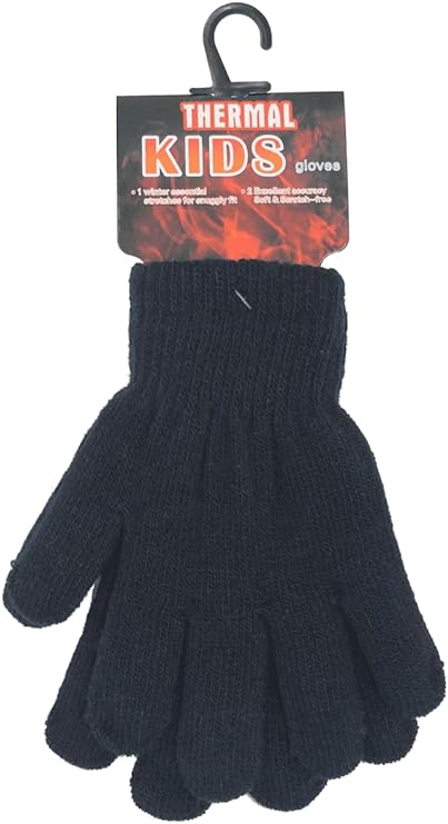 Kids Black Winter Thermal Gloves, Unisex