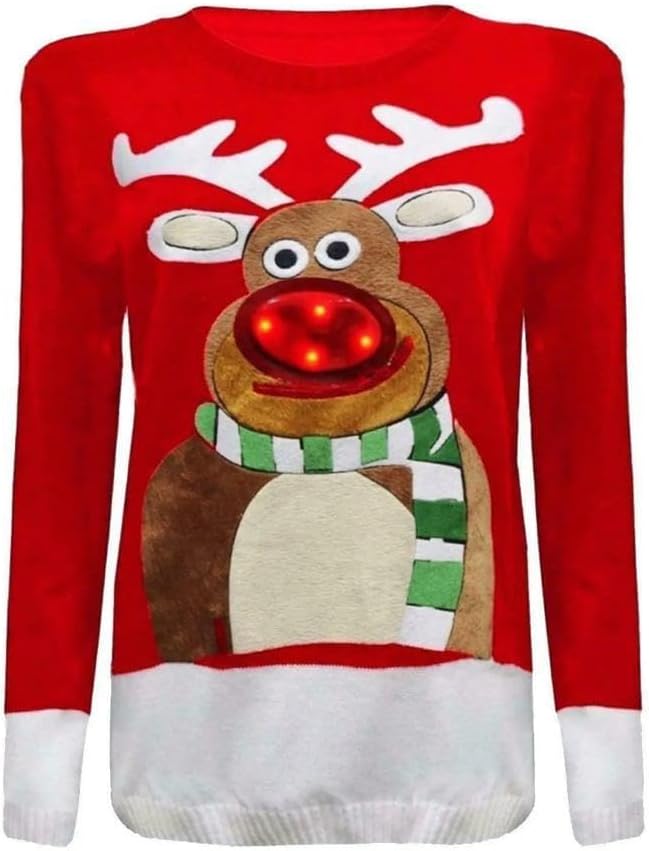 Womens Mens Christmas Rudolph Novelty LED Sweater