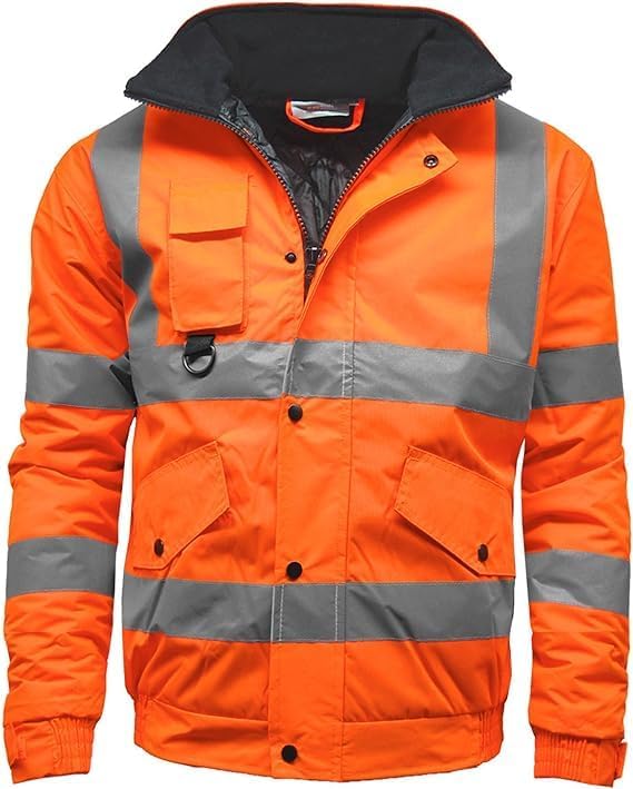 Mens Hi Vis High Visibility Safety Security Bomber Reflective Jacket