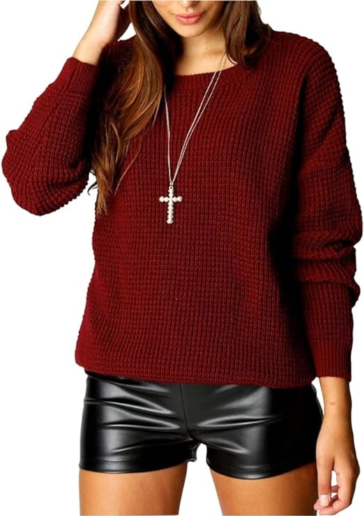 Womens Oversized Fishnet Knitted Baggy Chunky Sweater