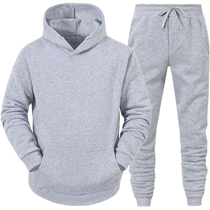 Mens Plain Tracksuit Hooded Jogging Tops Bottoms Trouser Suit Set