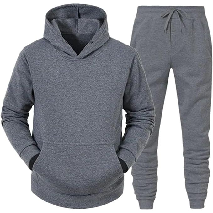 Mens Plain Tracksuit Hooded Jogging Tops Bottoms Trouser Suit Set