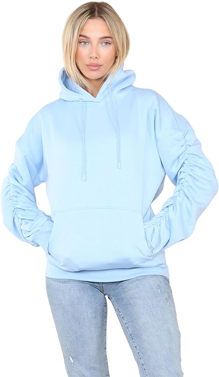 Womens Ruched Sleeve Hoodie, Jumper