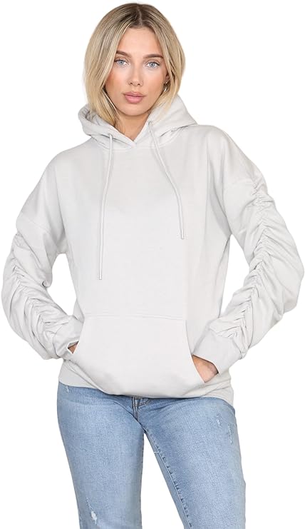 Womens Ruched Sleeve Hoodie, Jumper