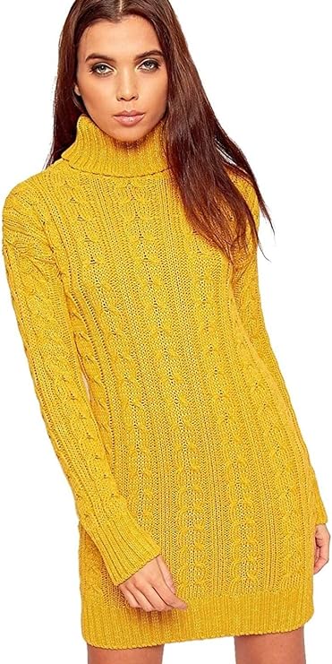Womens Knitted Chunky Diamond Cable Tunic Sweatshirt