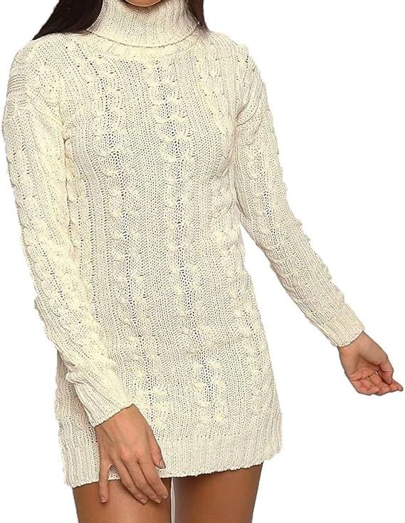 Womens Knitted Chunky Diamond Cable Tunic Sweatshirt