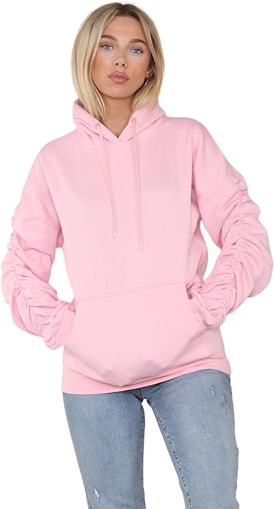 Womens Ruched Sleeve Hoodie, Jumper