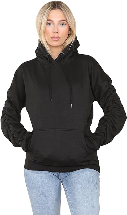 Womens Ruched Sleeve Hoodie, Jumper