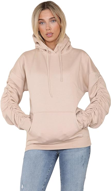 Womens Ruched Sleeve Hoodie, Jumper