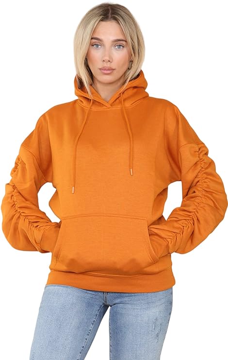 Womens Ruched Sleeve Hoodie, Jumper