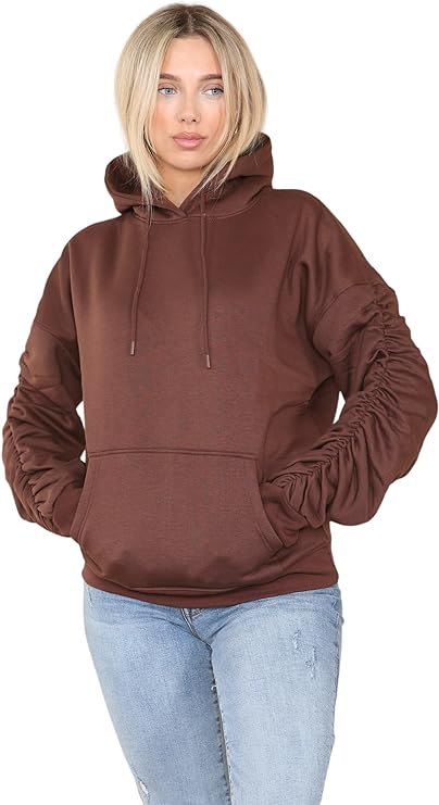 Womens Ruched Sleeve Hoodie, Jumper