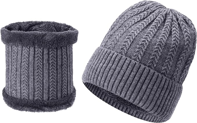 2-Pieces Winter Beanie Hat Scarf Set for Men, Women